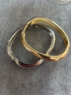 Gold and Silver Hinged Bangle Set - Classic Women's Jewelry